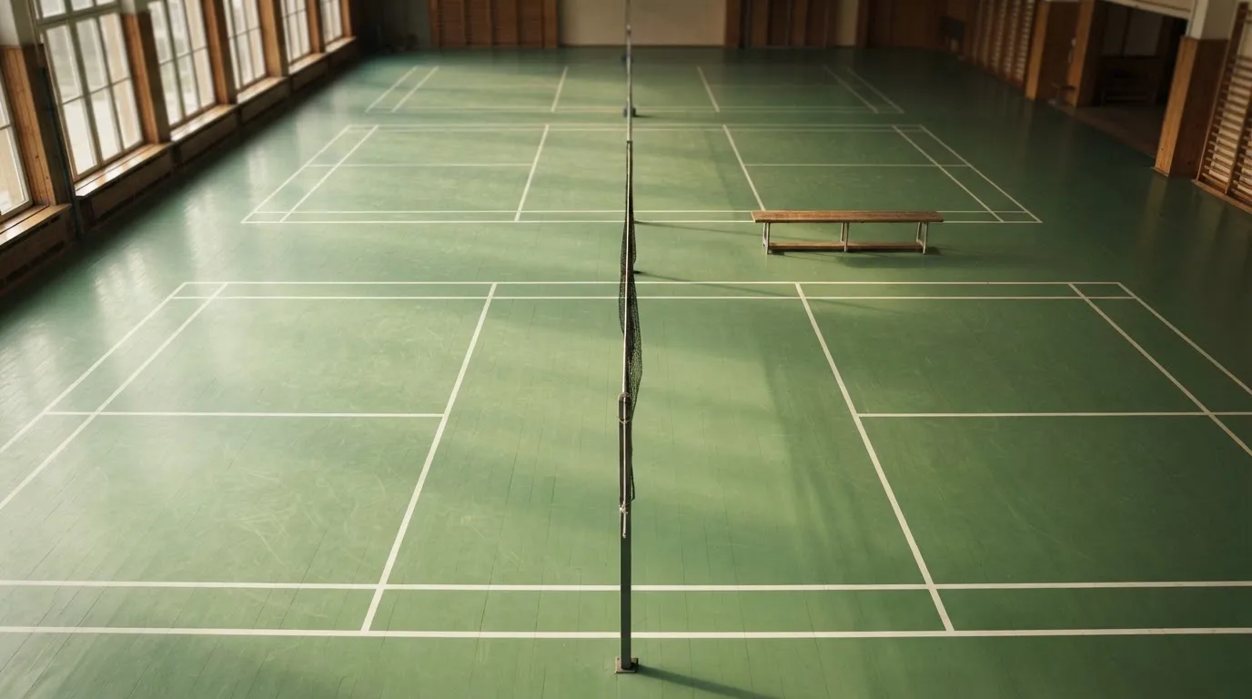Una sala de tribunal vacía con bancos de madera a la luz de la mañana