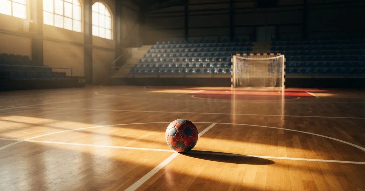 Un balón en el punto central de un campo de césped a la luz de la mañana