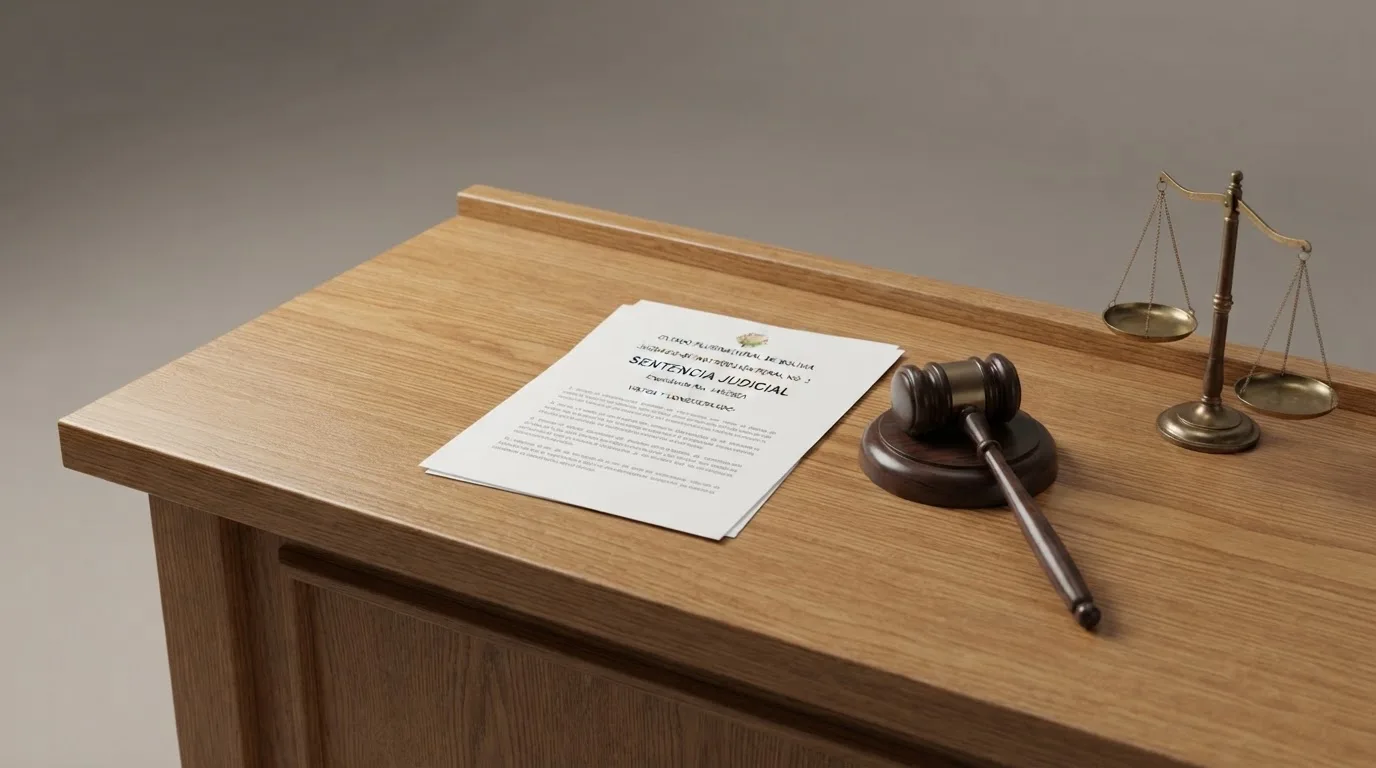 Una sala de tribunal vacía con bancos de madera a la luz de la mañana
